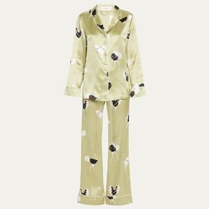 Olivia von Halle- Lila Callisto Ostrich-Print Silk Pajama Set-sz M